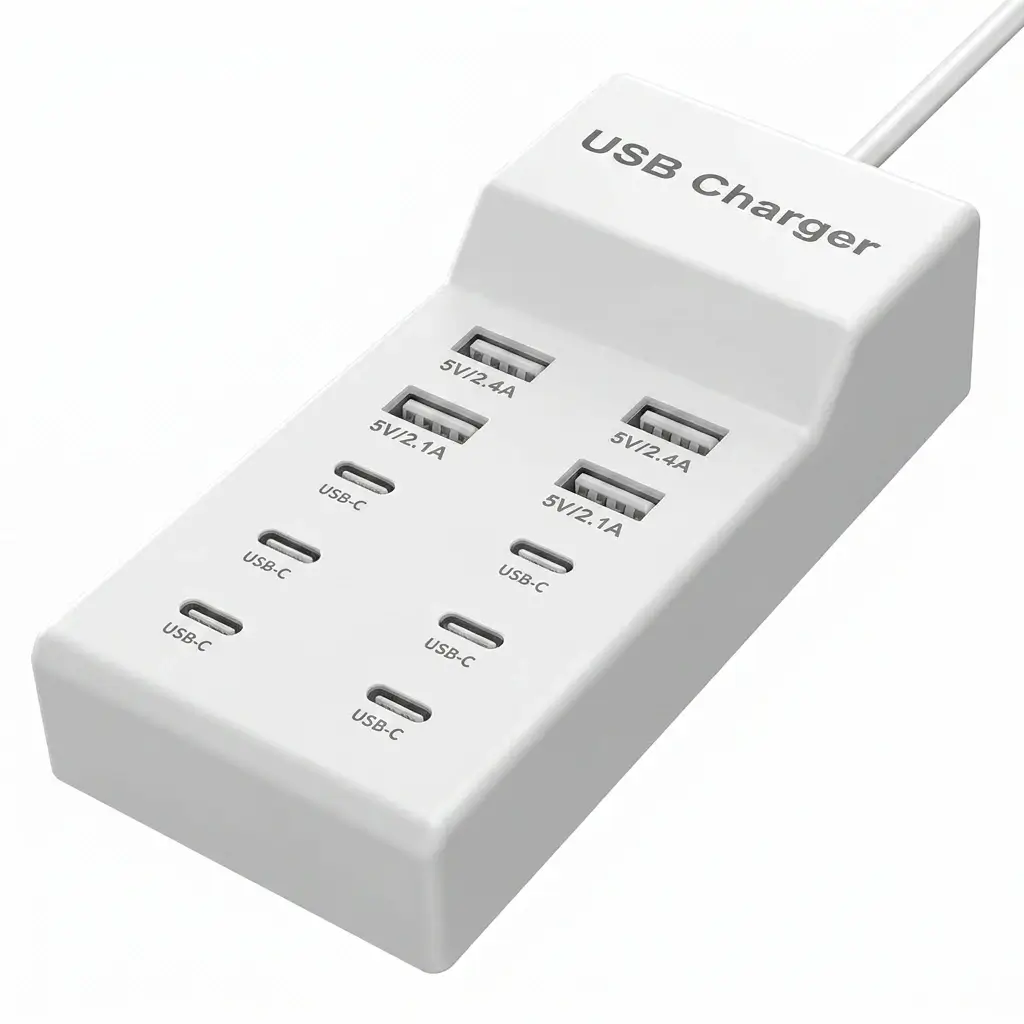 SCCVEE 50W 10-Port USB charging station for desktop use